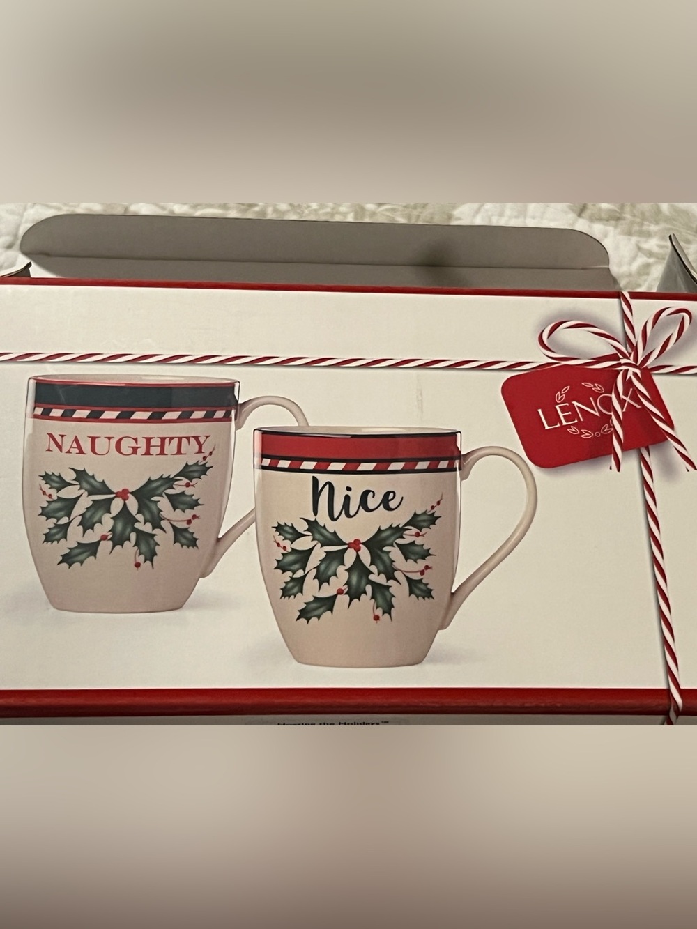 Lenox Holiday 'Naughty' and 'Nice' Mugs - Cream, Red, Green